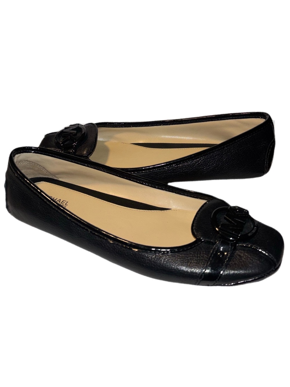 Michael Kors black leather Fulton moccasin flat signature MK logo medallion 8.5
